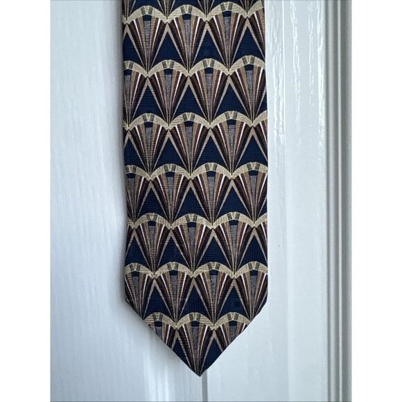 Milano Uomo Other - Milano Uomo Navy Gold Men's Necktie Geometric Pattern 100% Silk